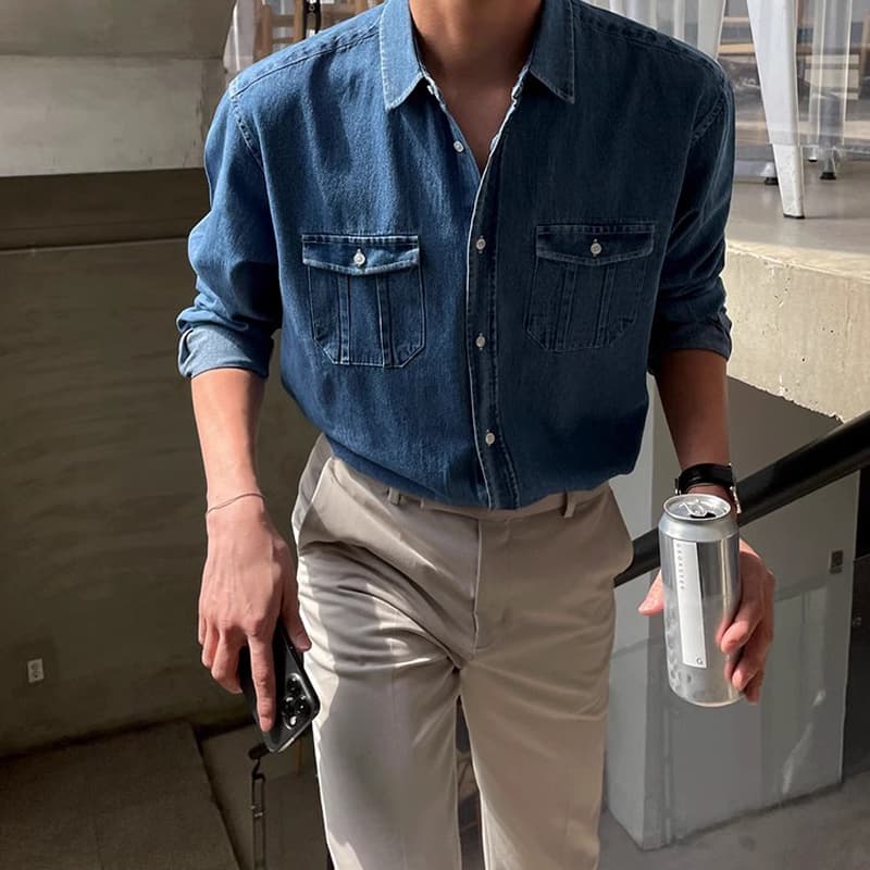 30代メンズファッション ベーシックデニムシャツ
