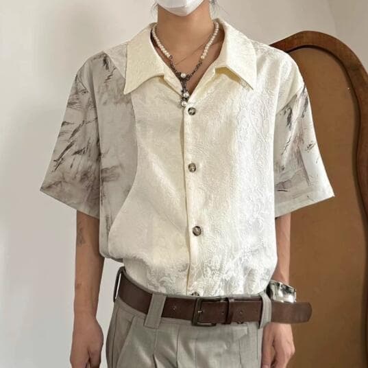 30代メンズファッション 夏涼感切り替えカジュアル半袖シャツ