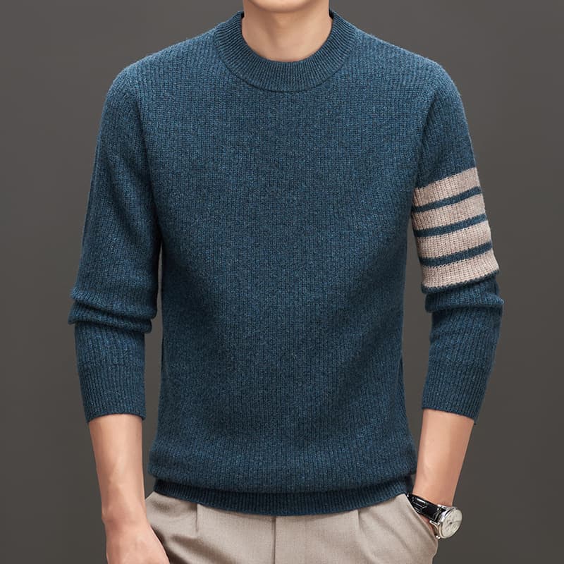 30代メンズファッション シンプル袖ライン入りニットセーター