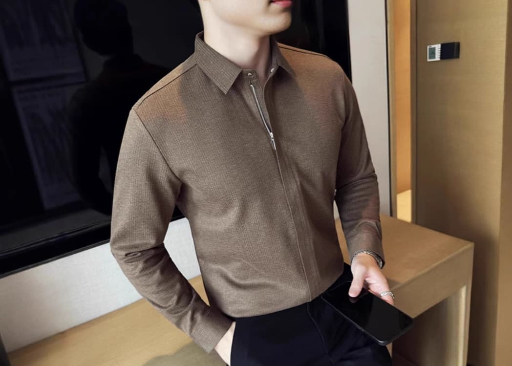30代メンズファッション トップス スタイリッシュジップシャツ