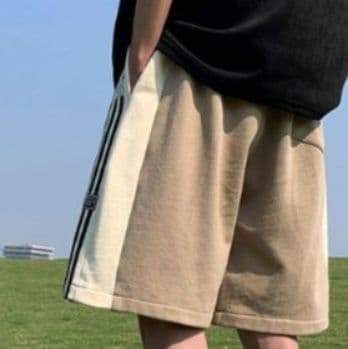 30代メンズファッション ツートーンデザインショートパンツ