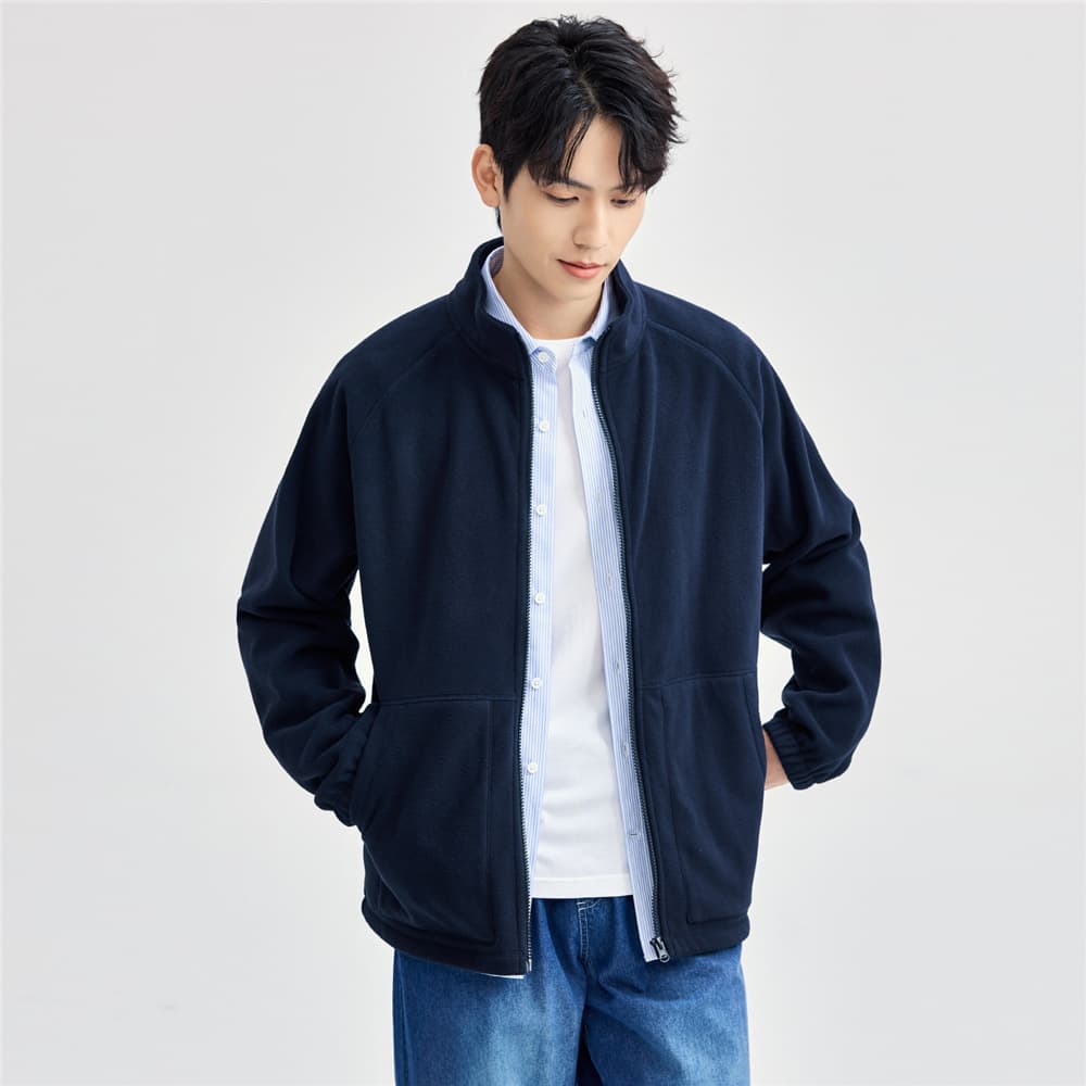 30代メンズファッション シンプル立ち襟フリースジャケット
