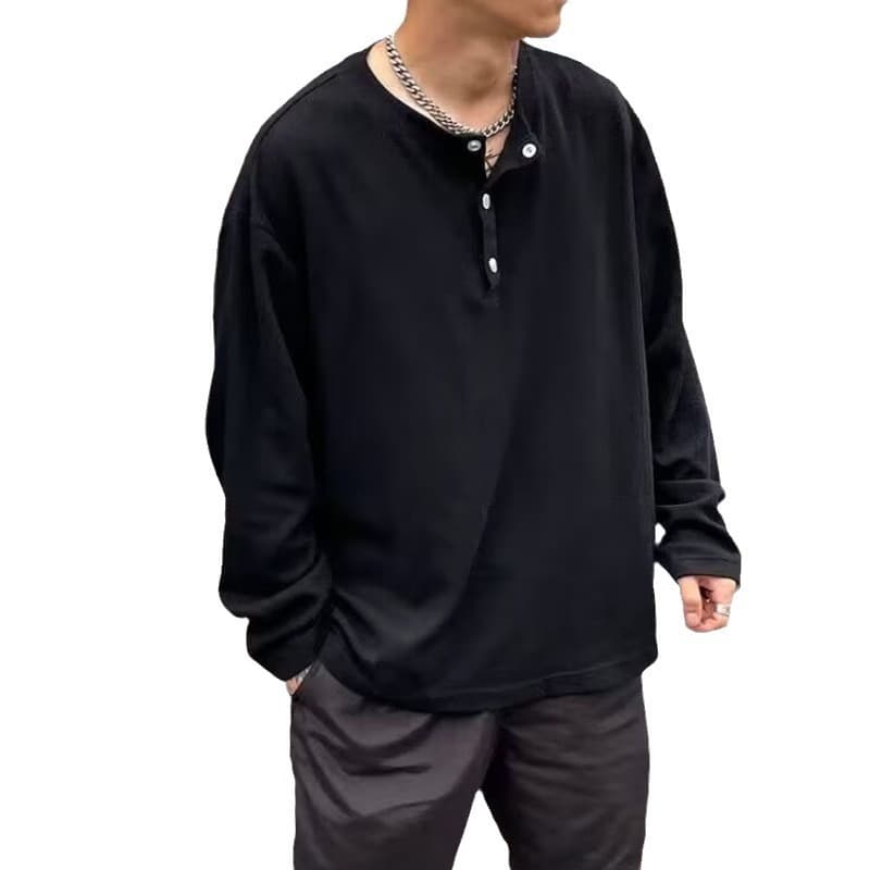 30代メンズファッション スナップボタン付きデザインニットセーター