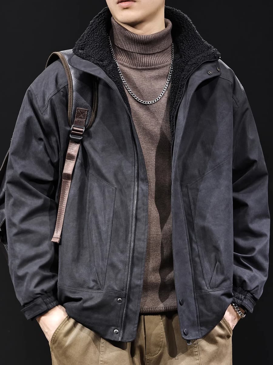 30代メンズファッション 高級スエード調 防寒ジャケット