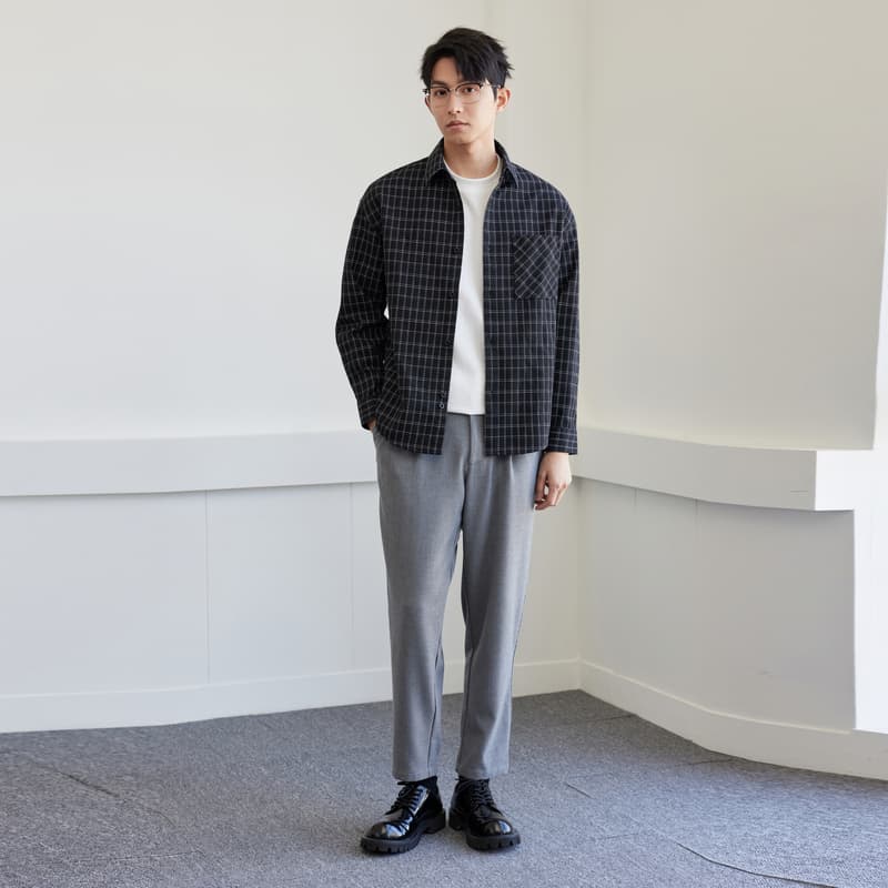 30代メンズファッション ベーシックチェック柄オーバーシャツ