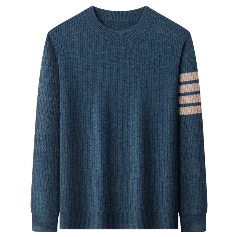30代メンズファッション シンプル袖ライン入りニットセーター