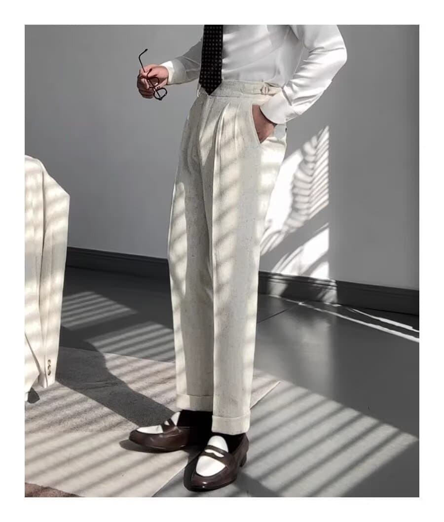 30代メンズファッション テーパードワイドスラックス