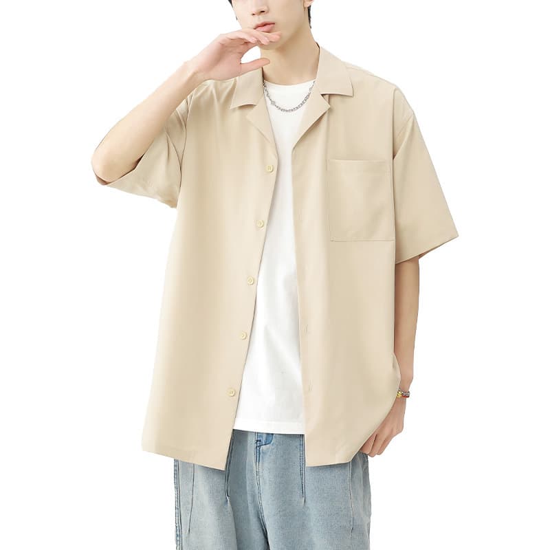 30代メンズファッション シンプル リラックス オープンカラーシャツ