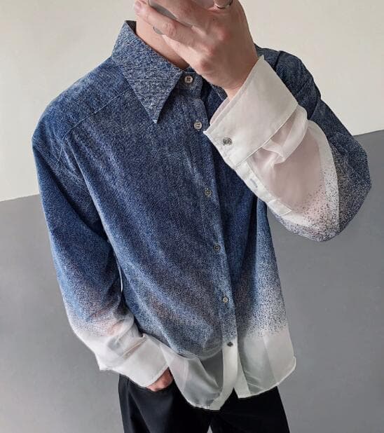 30代メンズファッション グラデーション長袖シャツ メンズ カジュアル