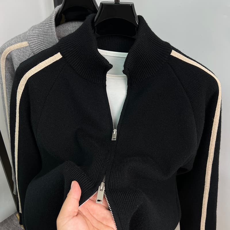 30代メンズファッション シンプルラインリブニットジャケット