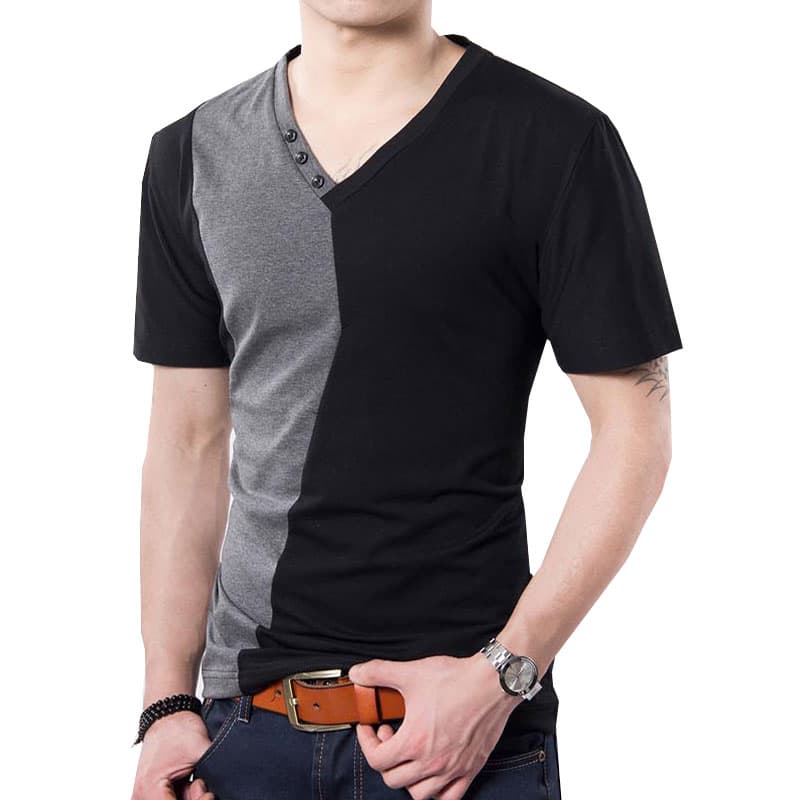 30代メンズファッション トップス 切り替えデザイン前開きフィットＴシャツ