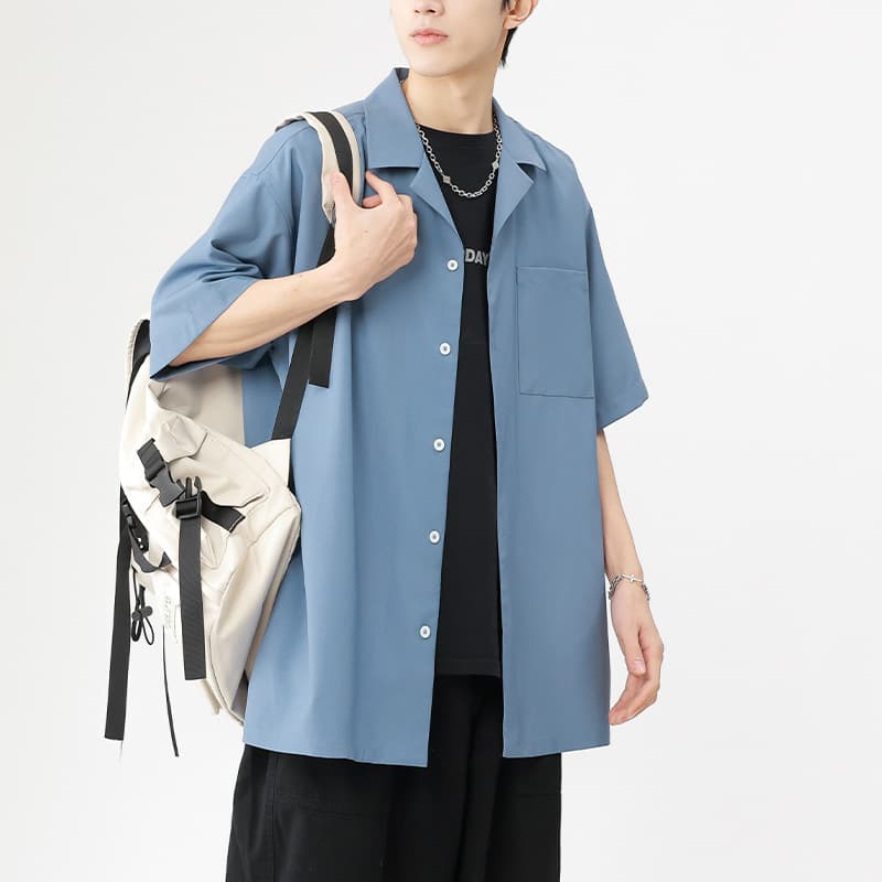 30代メンズファッション シンプル リラックス オープンカラーシャツ