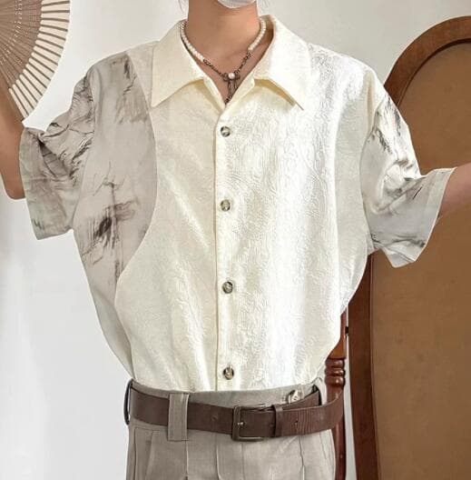 30代メンズファッション 夏涼感切り替えカジュアル半袖シャツ