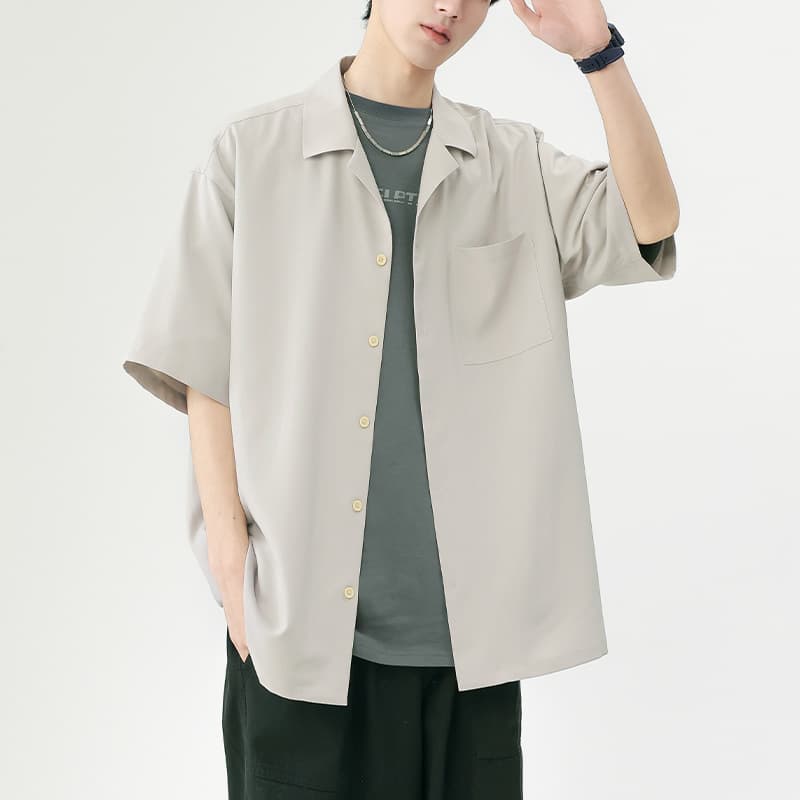 30代メンズファッション シンプル リラックス オープンカラーシャツ