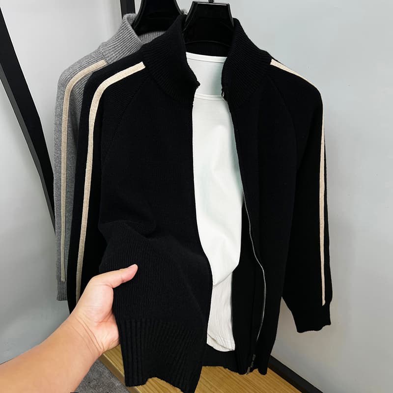 30代メンズファッション シンプルラインリブニットジャケット