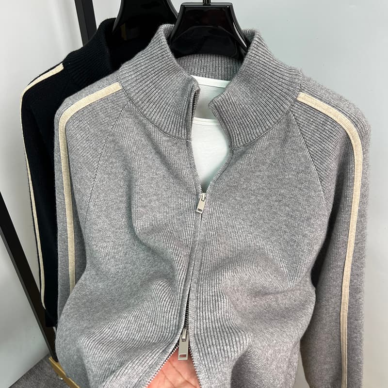 30代メンズファッション シンプルラインリブニットジャケット
