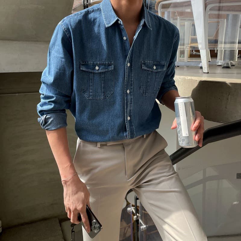 30代メンズファッション ベーシックデニムシャツ