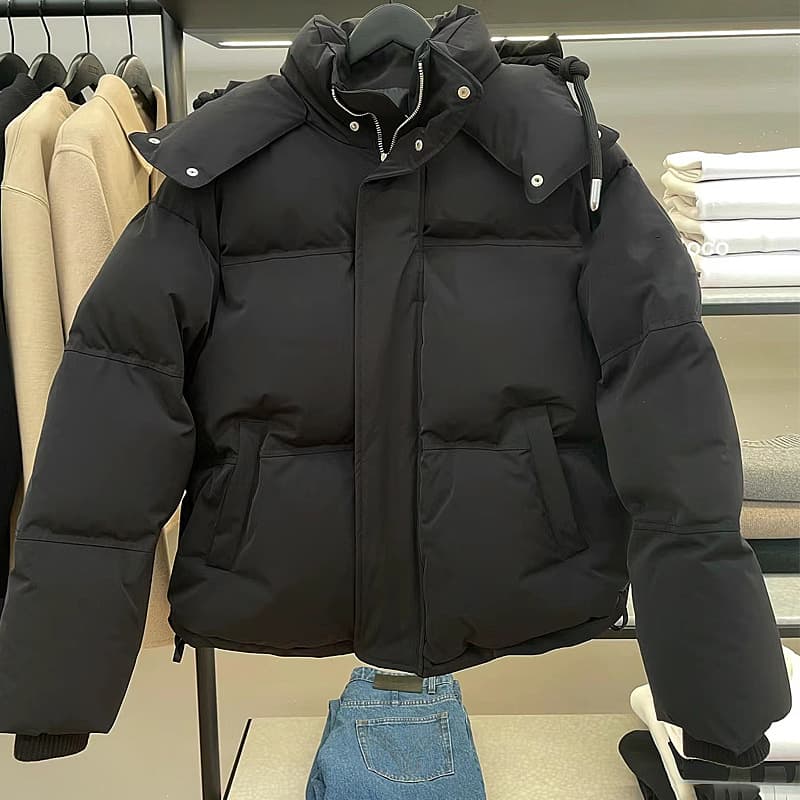30代メンズファッション 中綿入りオーバーサイズフード付きジャケット