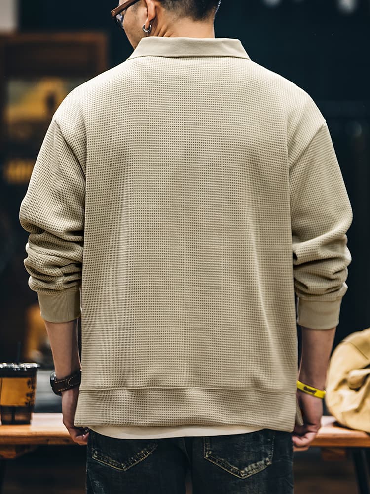 30代メンズファッション トップス ワッフル素材襟付きプルオーバー