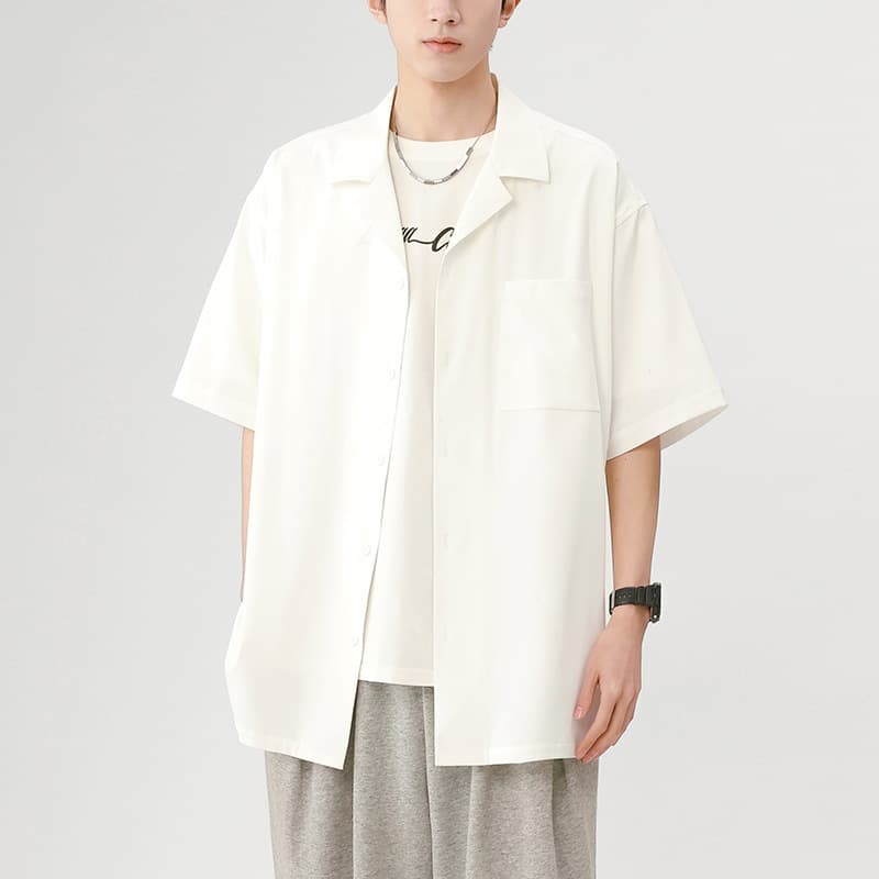 30代メンズファッション シンプル リラックス オープンカラーシャツ