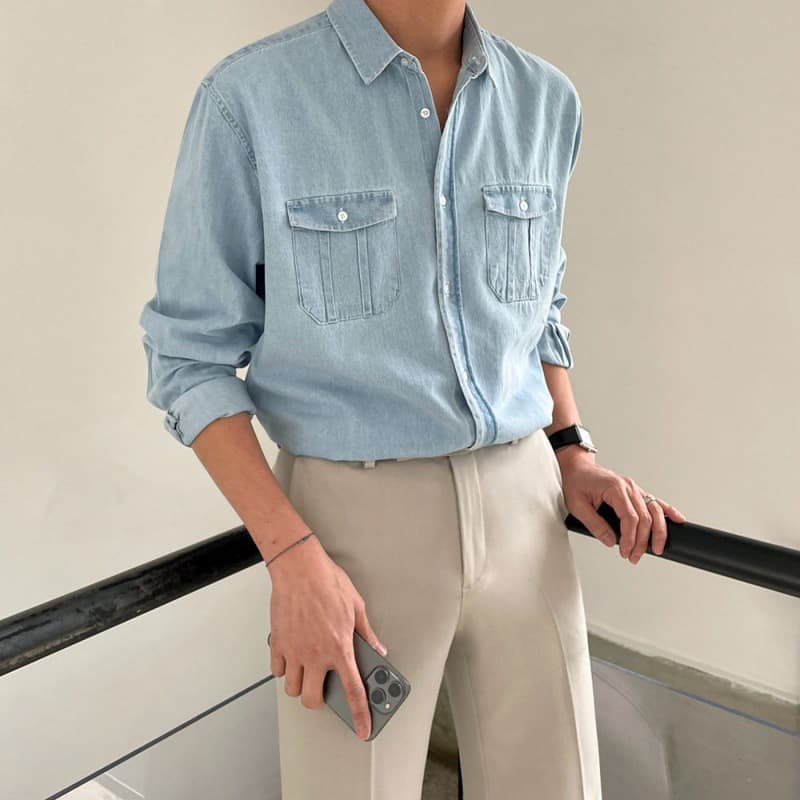30代メンズファッション ベーシックデニムシャツ