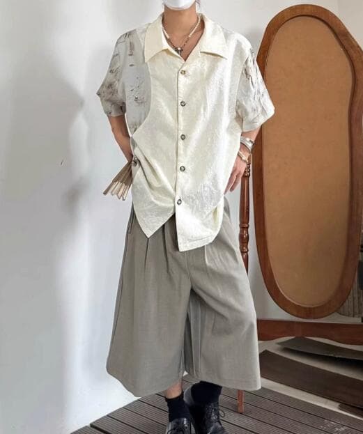 30代メンズファッション 夏涼感切り替えカジュアル半袖シャツ