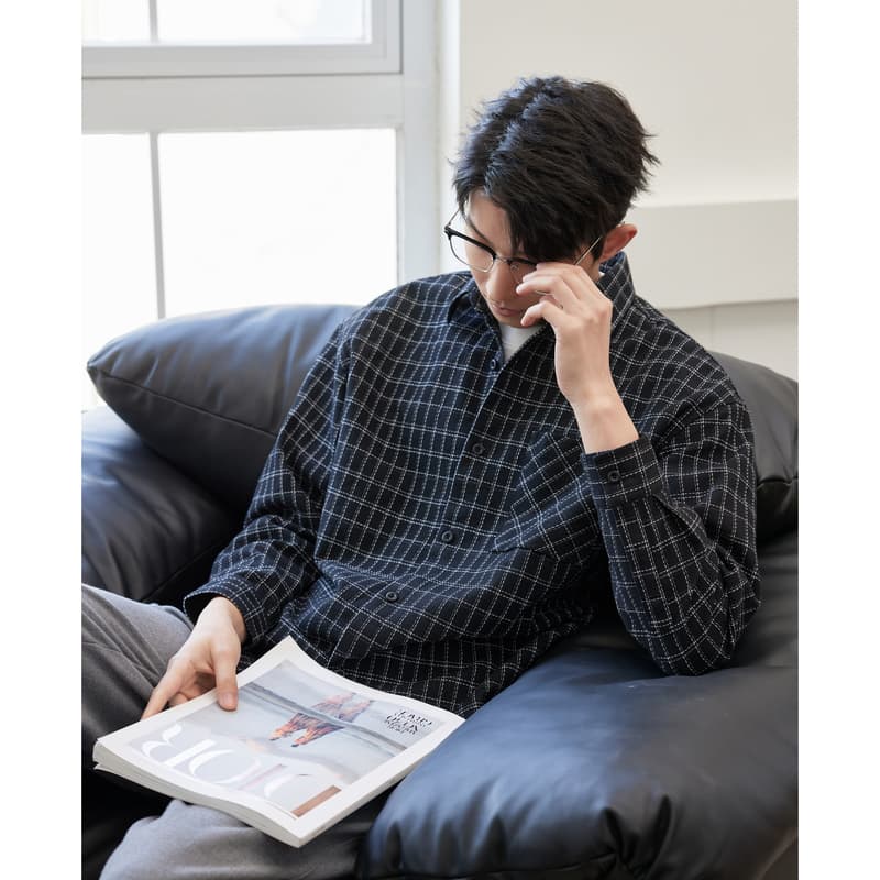 30代メンズファッション ベーシックチェック柄オーバーシャツ