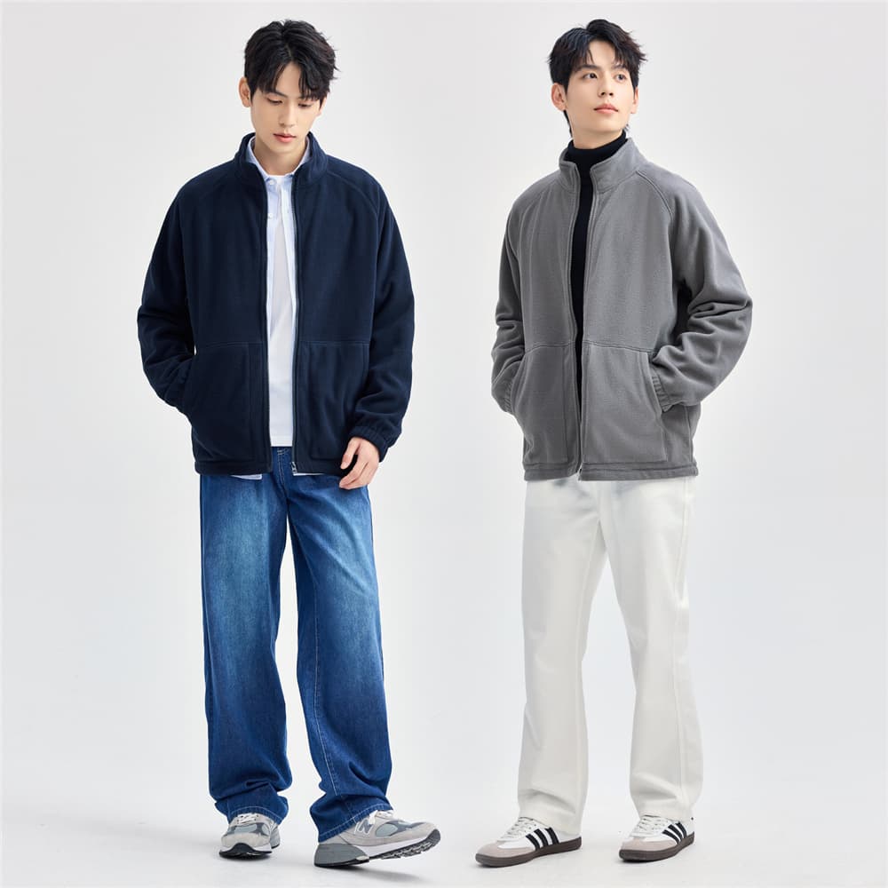 30代メンズファッション シンプル立ち襟フリースジャケット