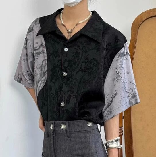 30代メンズファッション 夏涼感切り替えカジュアル半袖シャツ