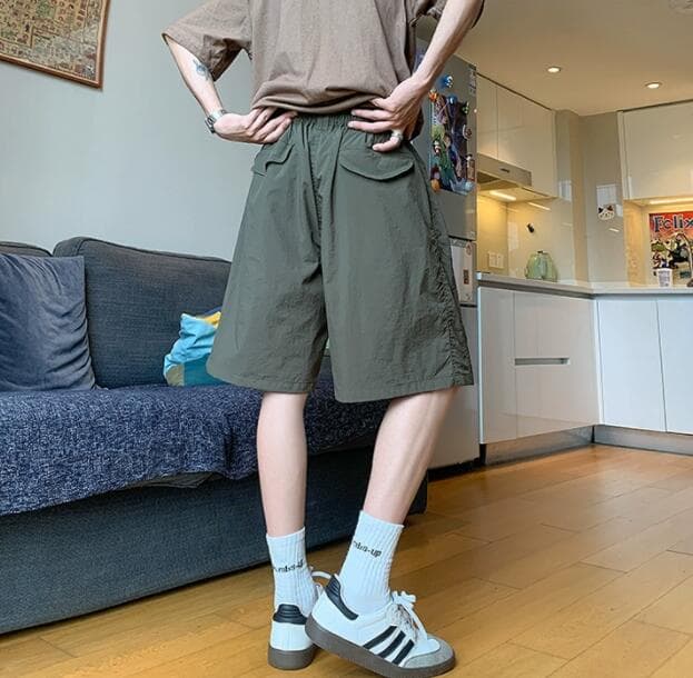 30代メンズファッション 夏用カーゴハーフパンツ ゆったり膝丈ショーツ