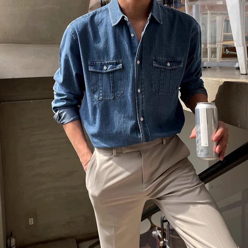 30代メンズファッション ベーシックデニムシャツ