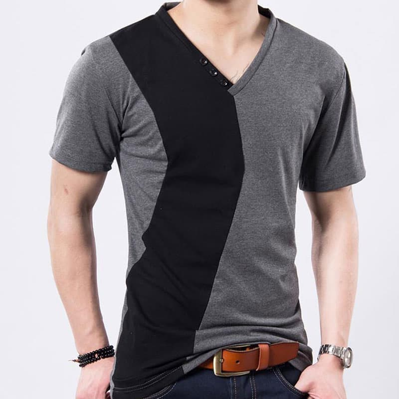 30代メンズファッション トップス 切り替えデザイン前開きフィットＴシャツ