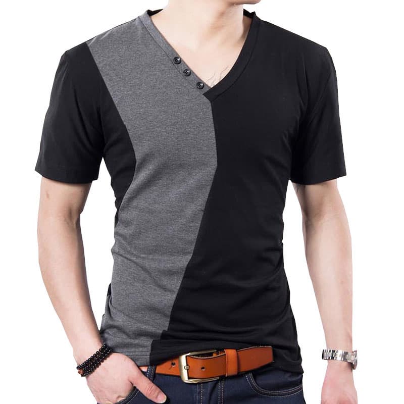 30代メンズファッション トップス 切り替えデザイン前開きフィットＴシャツ