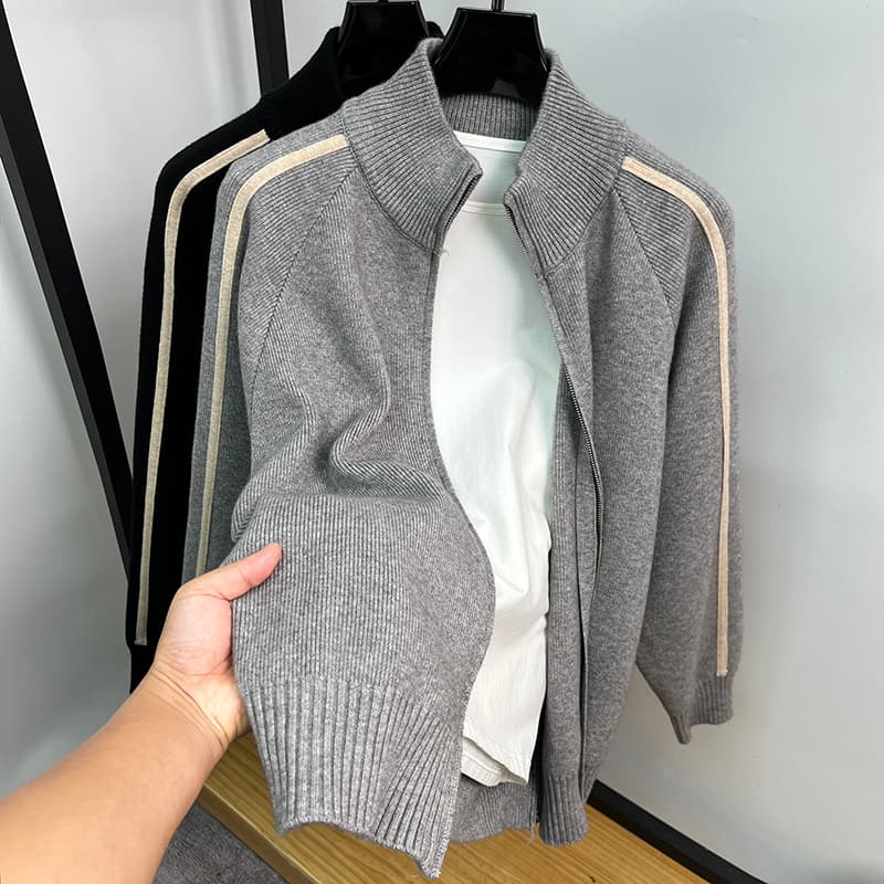 30代メンズファッション シンプルラインリブニットジャケット