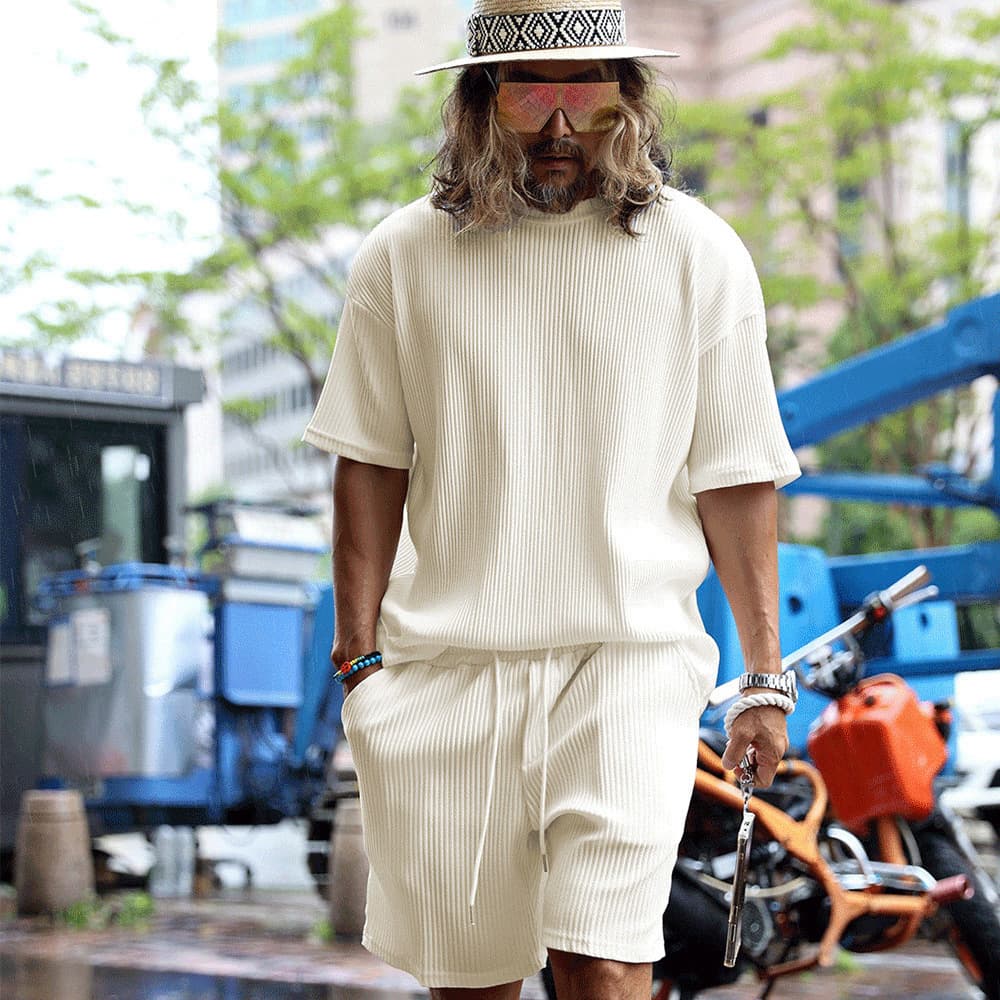 30代メンズファッション リブニットショートパンツ