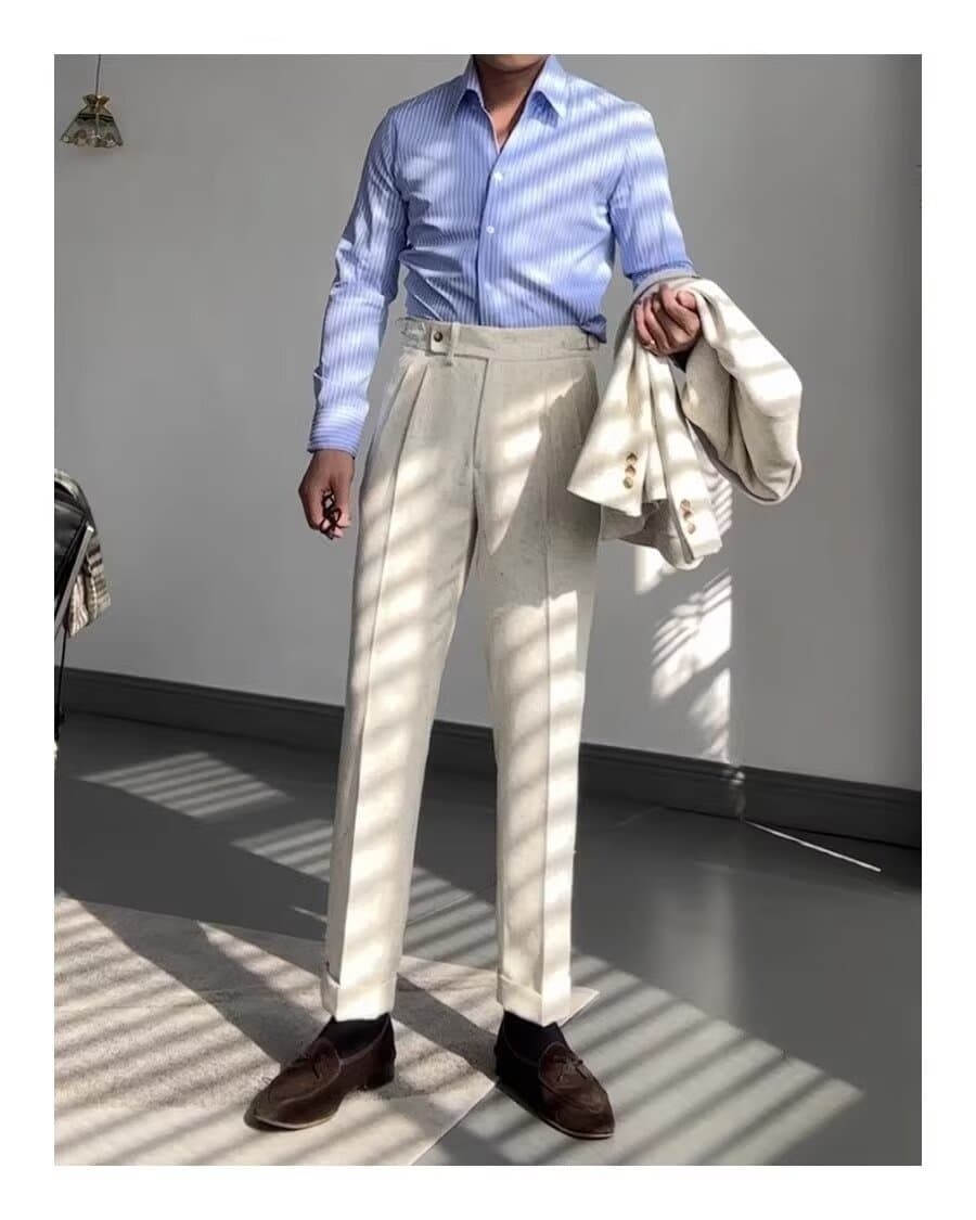30代メンズファッション テーパードワイドスラックス
