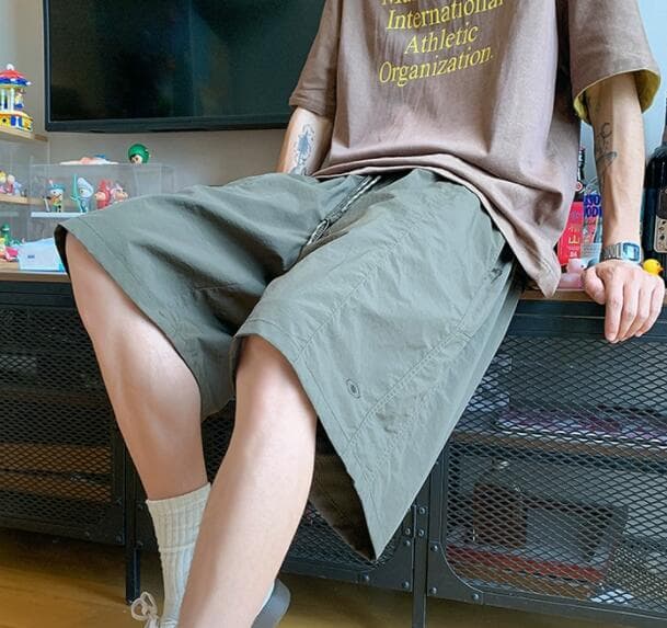 30代メンズファッション 夏用カーゴハーフパンツ ゆったり膝丈ショーツ