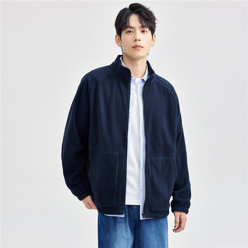 30代メンズファッション シンプル立ち襟フリースジャケット