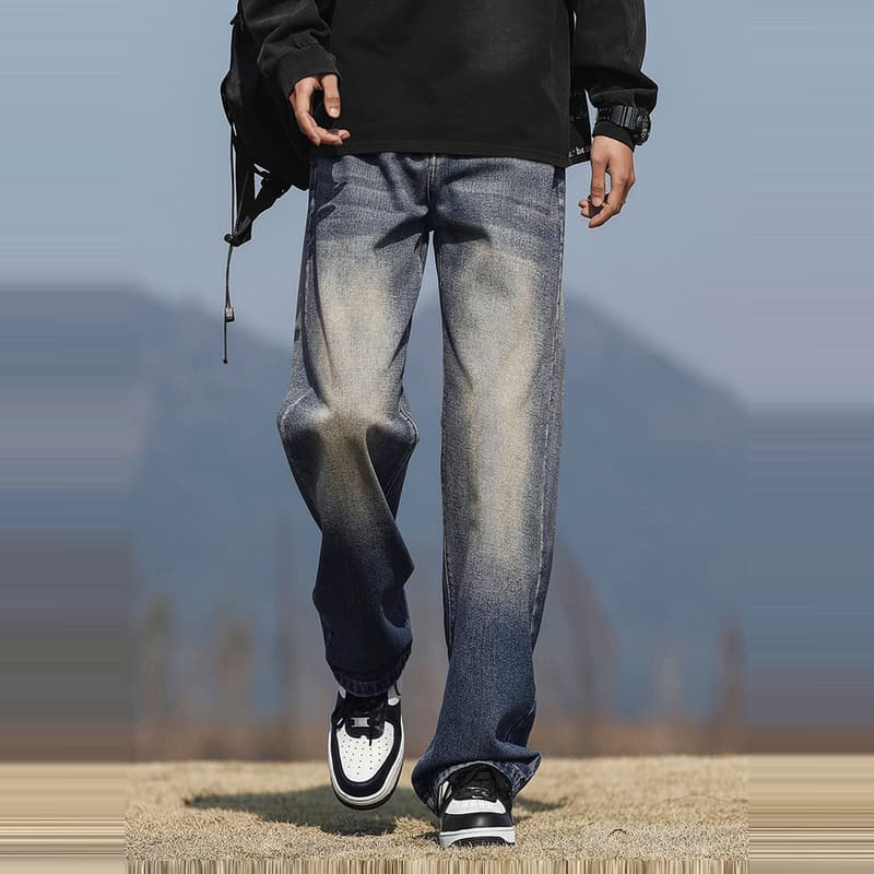 30代メンズファッション ストレートワイドデニムパンツ