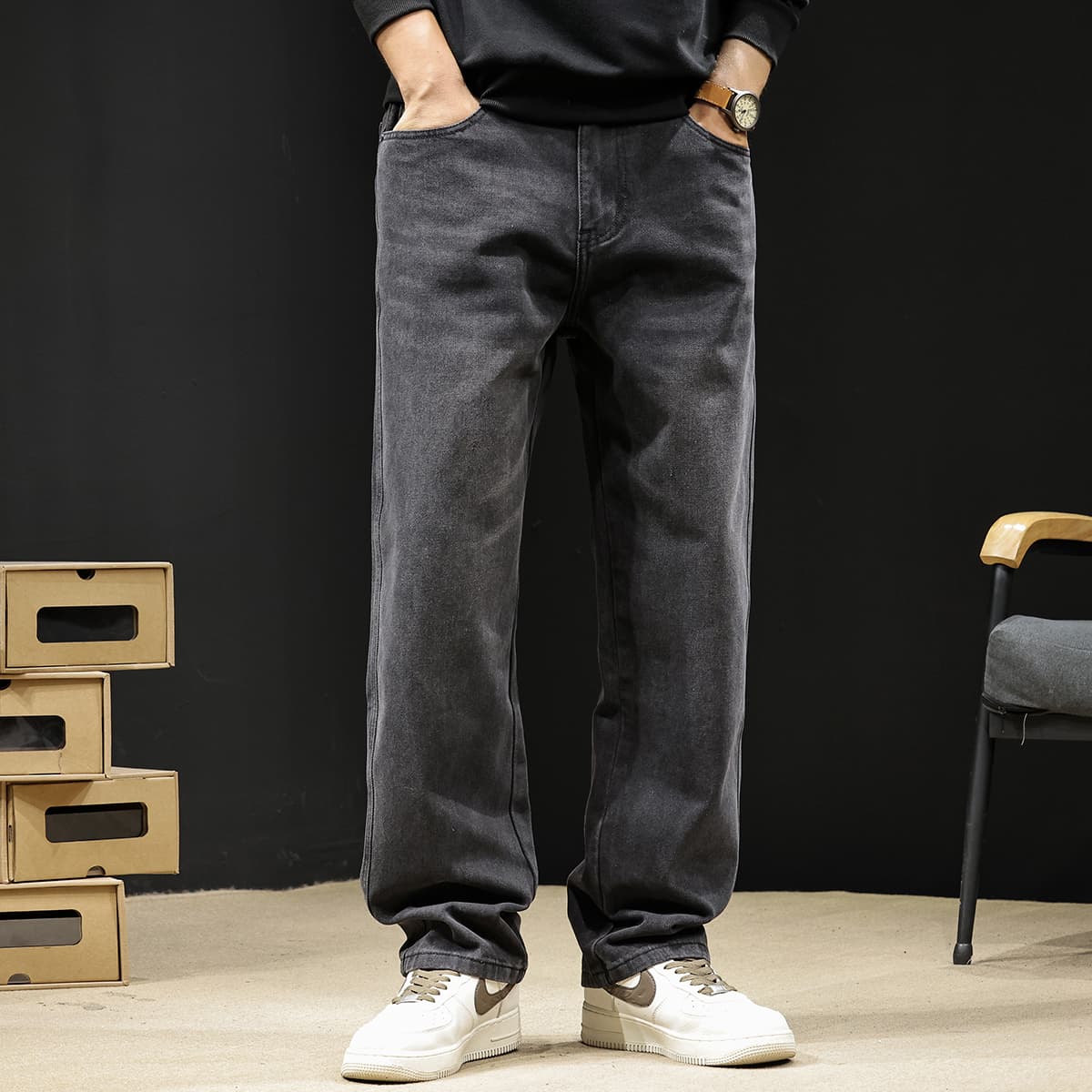 30代メンズファッション リラックスストレート デニムパンツ