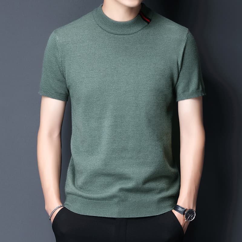 30代メンズファッション シンプル半袖ニットセーター