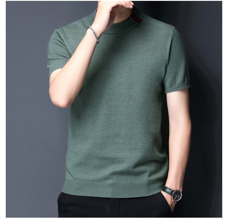 30代メンズファッション シンプル半袖ニットセーター