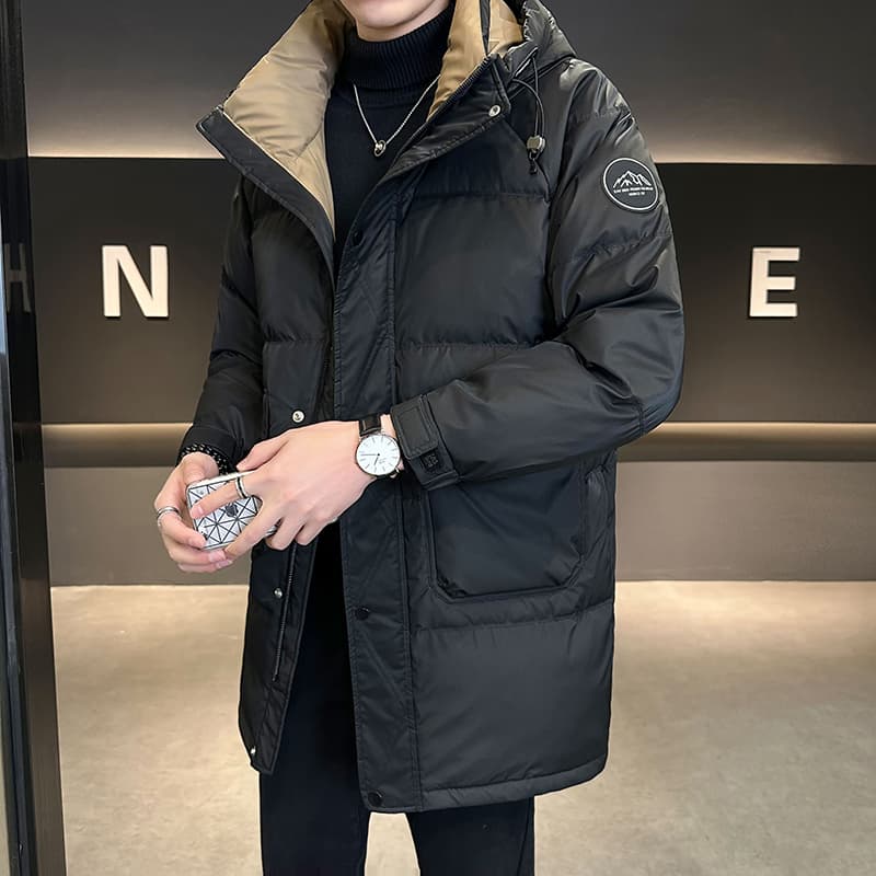 30代メンズファッション 中綿入りスタンドカラーロングダウンコート