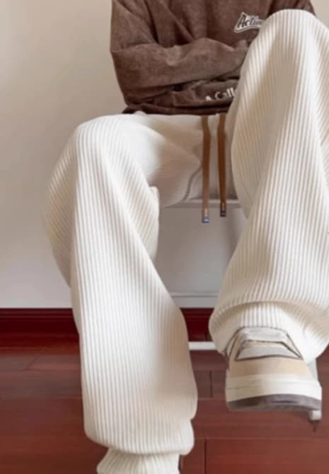 30代メンズファッション リブ編み楽ちんワイドパンツ