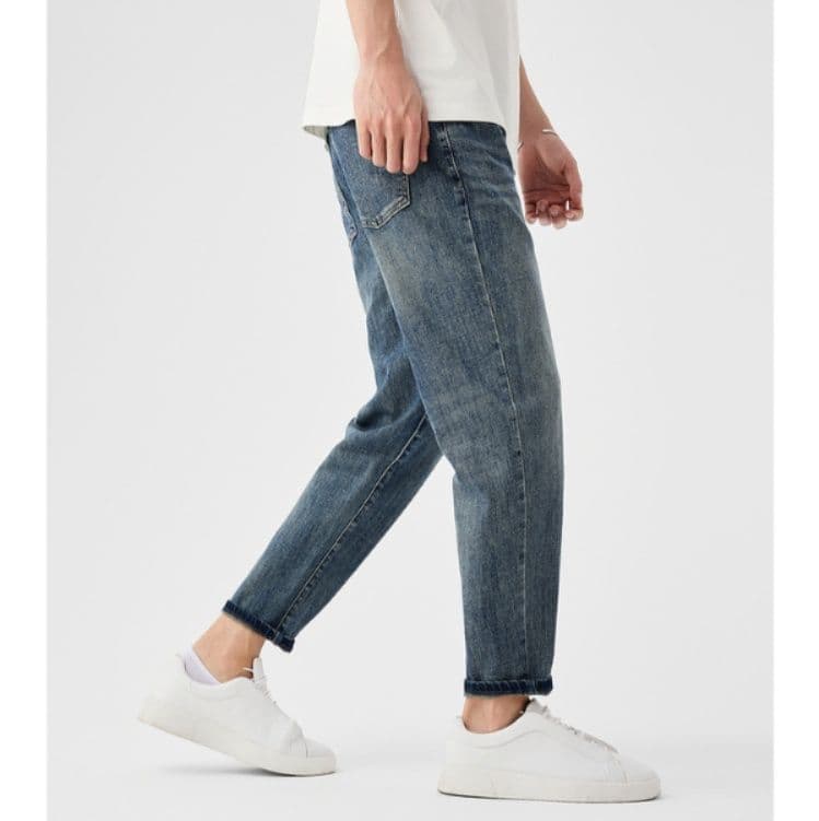 30代メンズファッション ヴィンテージ加工テーパードデニム