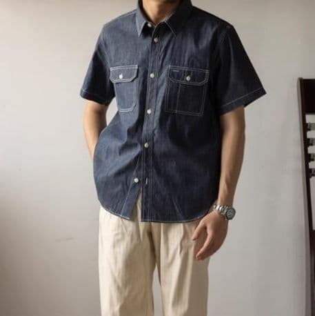 30代メンズファッション 夏の定番カジュアル半袖デニムシャツ
