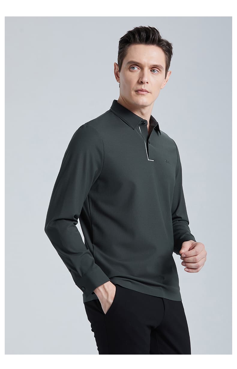 30代メンズファッション 上質シルエット長袖ポロシャツ