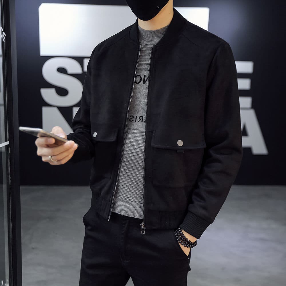 30代メンズファッション スエード素材 スタジアムジャンパー