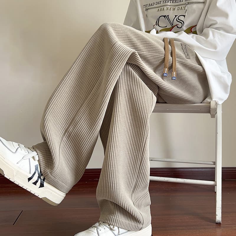 30代メンズファッション リブ編み楽ちんワイドパンツ