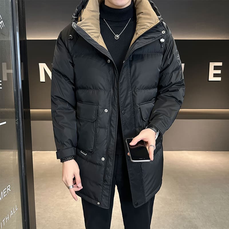 30代メンズファッション 中綿入りスタンドカラーロングダウンコート